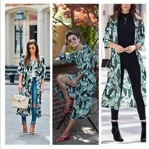 Racheal Zoe Tropical Green Palm Leaf Women's Maxi Kimono Robe, One Size. NWT
